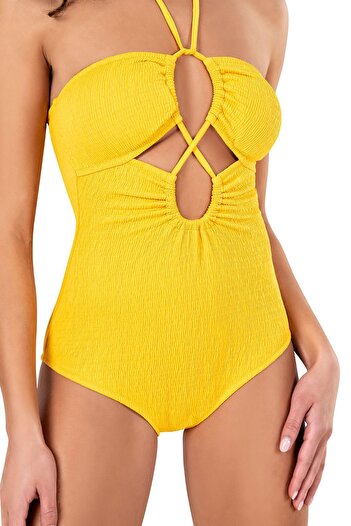 Endeep Women's Ribbed Yellow Swimsuit