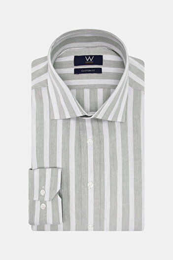 W Collection YEŞİL ÇİZGİLİ DESENLİ GÖMLEK