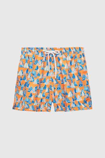 Twn Regular Fit Orange Printed Shorts Swimsuit