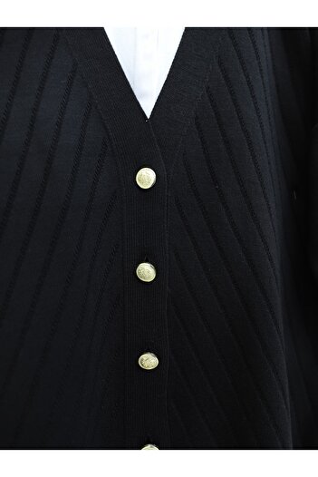 Modamorfo Cross Striped Brooch Buttoned Knitwear Cardigan - Black