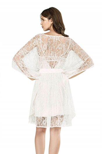 AHU Ecru Satin Short Double Dressing Gown and Nightgown Set - 7602
