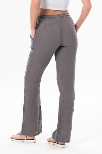 Eliş Şile Bezi Muslin Lace-Up Waist Double Pocket Women's Summer Trousers Gray Gray