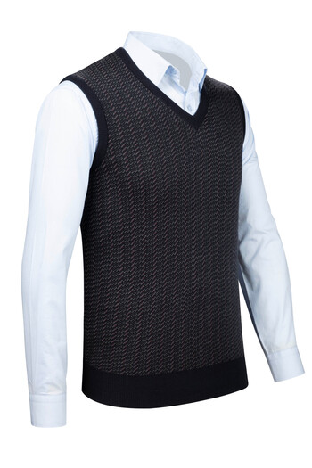 Çizgi Triko Men's V-Neck Line Knitwear Sweater - Colorful Patterned, Steel Knit, Classic Fit - 5010H