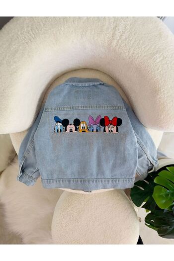 Minigimin Cicileri Light Blue Rhinestone Girl's Jeans Jacket - My Little's Cicillas, Mnn MckyDdFr Character, Pockets and Buttons