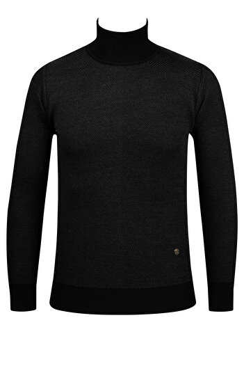 Çizgi Triko Men's Striped Knitwear Fisherman Sweater - Patterned Sleeve and Waist Elastic, Steel Knit, Regular Fit-5013E