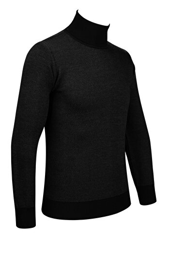 Çizgi Triko Men's Striped Knitwear Fisherman Sweater - Patterned Sleeve and Waist Elastic, Steel Knit, Regular Fit-5013E
