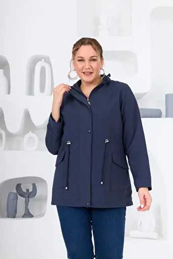 RMG Large Size Lined Trench Coat Navy Blue