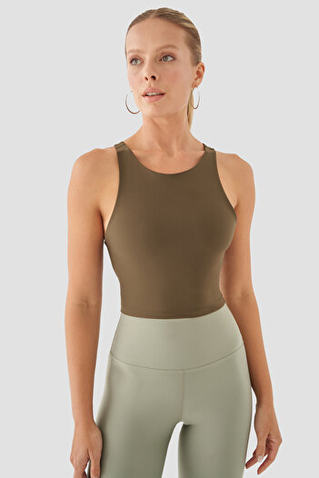 Superstacy Jane Medium Supported Khaki Sports Bustier