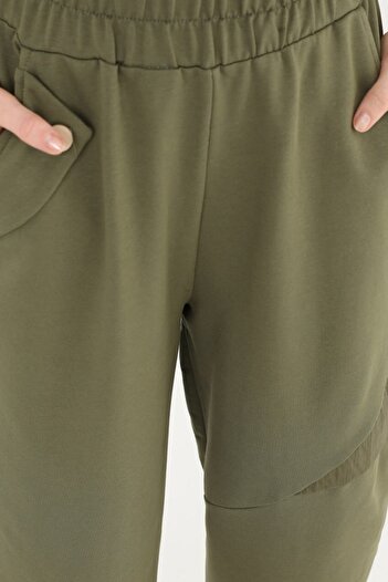 Puane Women's Parachute Fabric and Button Detailed Shalwar Khaki Trousers 18105