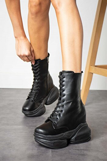 Modanizm Knox Black Wedge Heeled Boots