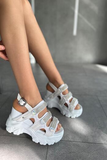 Modanizm Alexie Wedge Heeled White Sandals