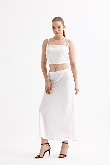 Sense Quality Z. Satin Long Skirt with Elastic Waist |   Etk35736 Ecru