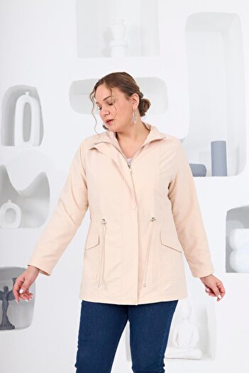 RMG Cream Colored Plus Size Lined Trench Coat