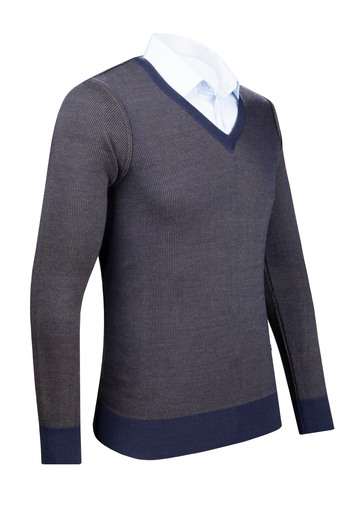 Çizgi Triko Men's V-Neck Stripe Knitwear Sweater - Patterned Sleeve and Waist Elastic, Steel Knit Classic Fit - 5015D