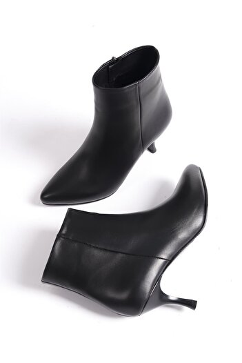 Deripabuc Genuine Leather Black Women's Leather Heeled Boots Dp02-0983