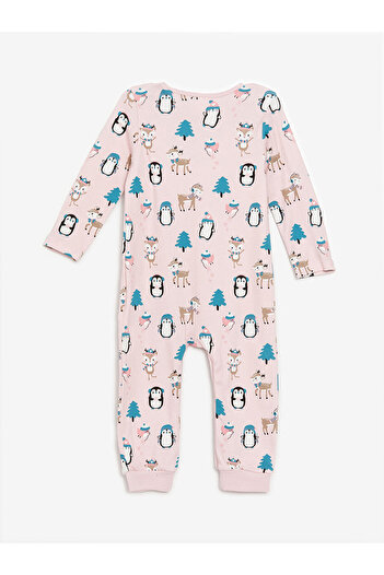 LC Waikiki Lw - Crew Neck Long Sleeve Printed Baby Girl Jumpsuit