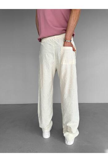 ablukaonline Beige Men's Knitted Patterned Baggy Fit Trousers