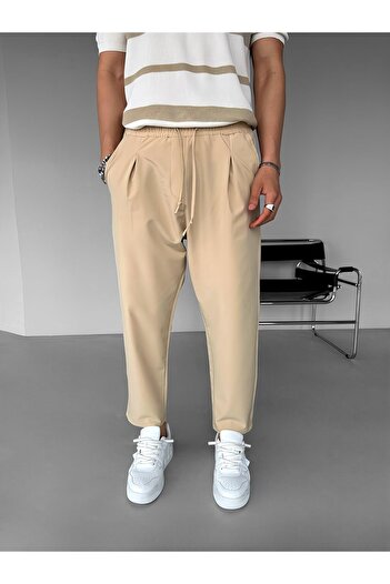 ablukaonline Beige Men's Regular Fit Parachute Fabric Trousers