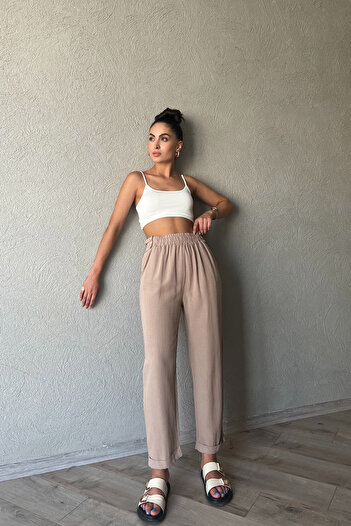 Seda Yalçın Atelier Beige Linen Trousers with Waist Detail