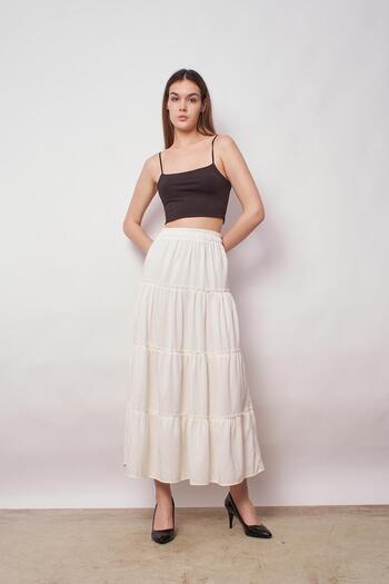 Jument Women's Invisible Midi Size Ruffled Waist Elastic Hem - Cream