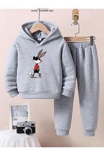 BENROMA Unisex Kids Tracksuit Set - Rabbit Printed, Glasses, Oversize Fit