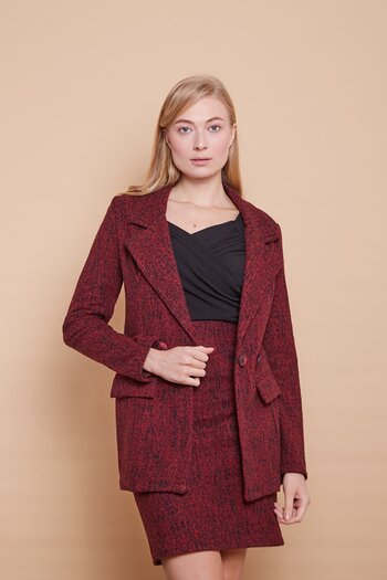 Jument Winter Lycra Wool Fabric High Waist Above Knee Pencil Skirt-Burgundy Diagonal