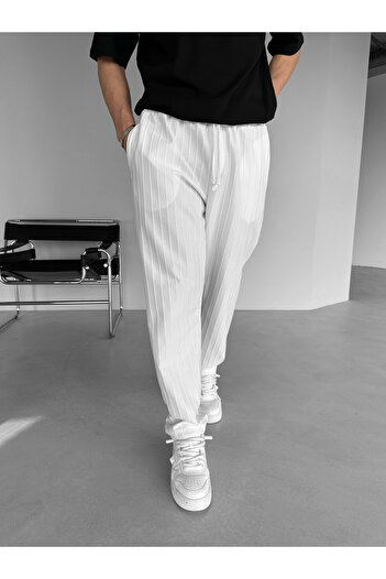 ablukaonline White Striped Baggy Fit Men's Trousers