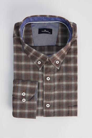 Tudors Men's Big Size Large Size Cotton Checked Buttoned Collar Shirt