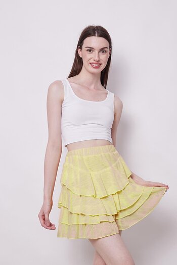Jument Yellow Mykonos Skirt - Above Knee, Frilly Summer Fabric