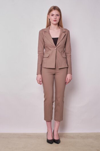 Jument Women's Collared Pocket Flap Long Sleeve Lightweight Lycra Fabric Blazer Jacket (Pants Jument 40076)-Mink