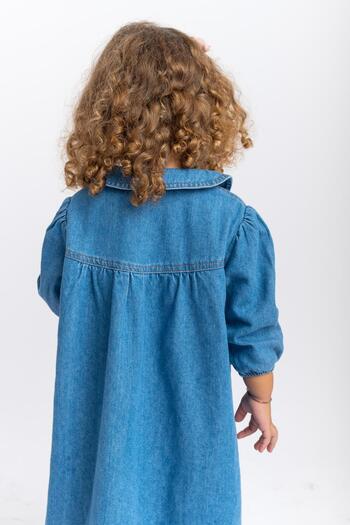 Cigit Baby Lapel Denim Dress 2-7 Years Blue