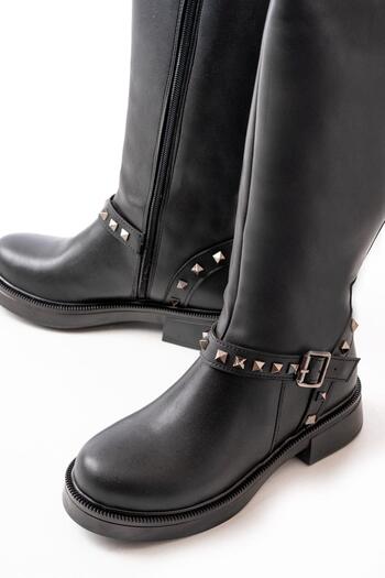 Aymood 02-307 Black Flat Heeled Daily Riding Boots