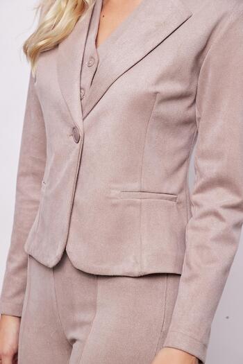 Jument Beige VelvetBlazer- Soft Texture,FlatoPocket, Long Sleeve Button Jacket
