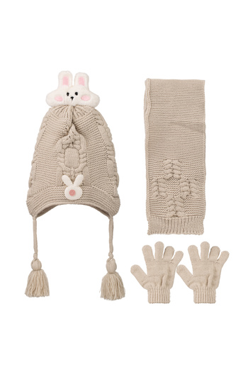 Aware Time Kitti 1-4 Years Old Baby Girl & Child Accessory Fleece Inside Scarf Beanie Gloves Set of 3