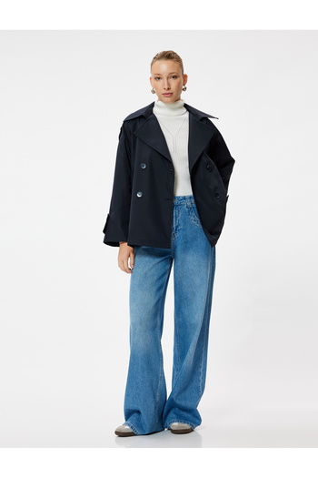 Koton Double Breasted Short Trench Coat with Pockets