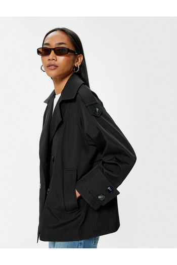 Koton Double Breasted Short Trench Coat with Pockets