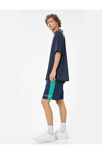 Koton Sports Shorts with Slogan Printed Waist, Lace-Up Stripe Detail, Pockets