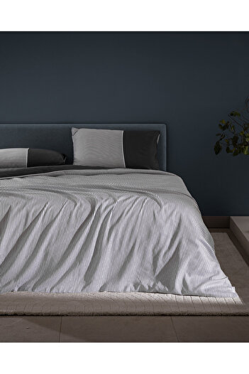 Madame Coco Leal Double Satin Bedding Set - 100% Cotton, 208 Tc, Printed - Anthracite/White