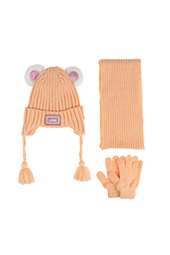 Aware Time Kitti 1-4 Years Old Baby Girl & Child Accessory Fleece Inside Scarf Beanie Gloves Set of 3