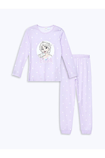LC Waikiki Lcwk Bisiklet Yaka Elsa Baskılı Uzun Kollu Kız Çocuk Pijama Takımı