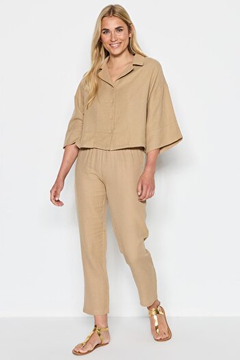 C&City Organic Cotton Muslin Short Shirt Trousers Set 9122 Beige