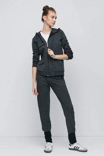 C&City Women's Hooded, Zippered Front and Cuffed Leg Tracksuit 9702 Anthracite