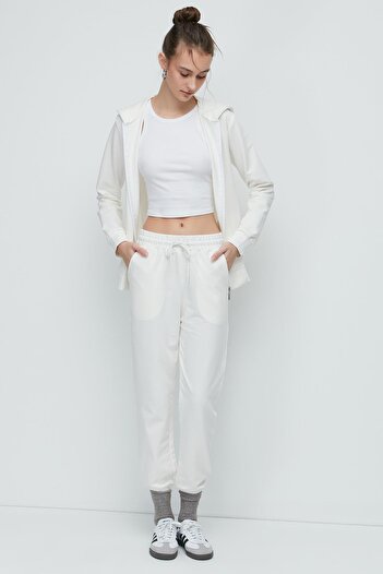 C&City Women's Hooded, Zippered Front and Cuffed Leg Tracksuit 9702 Ecru