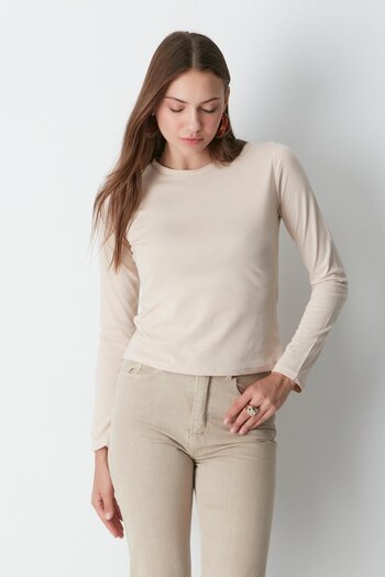 C&City 2-Piece Crew Neck Long Sleeve Basic T-Shirt - 955 Grey/Beige