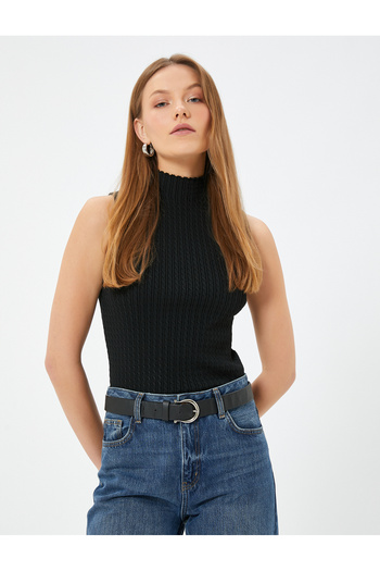 Koton Top din tricot cu imprimeu din împletitură de păr, fără mâneci, cu gât