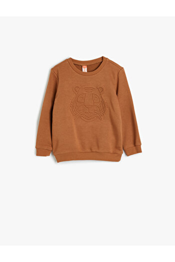 Koton Mikina Tiger Embossed Potištěný Crew Neck Dlouhý rukáv