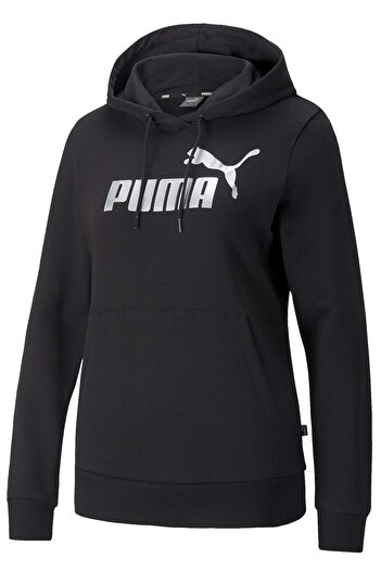 Puma 849096 ESS+ Μεταλλικό λογότυπο Γυναικείο φούτερ με κουκούλα ΜΑΥΡΟ