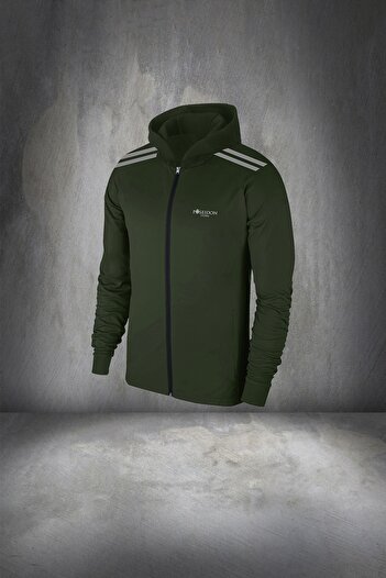 POSEIDON STORM Men's Khaki Special Supra Combed Cotton - Zippered Hooded Running Suit, Pocket, Large Size 4xl-10xl