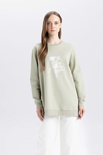 DeFacto Regular Fit Crew Neck Floral Printed Sweatshirt Tunic D7574Ax24Wn