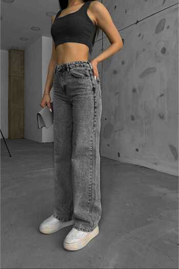 LİMABEL Arya Smoked Snow Women's Loose Lycra 90's Super High Loose Jeans Palazzo Trousers